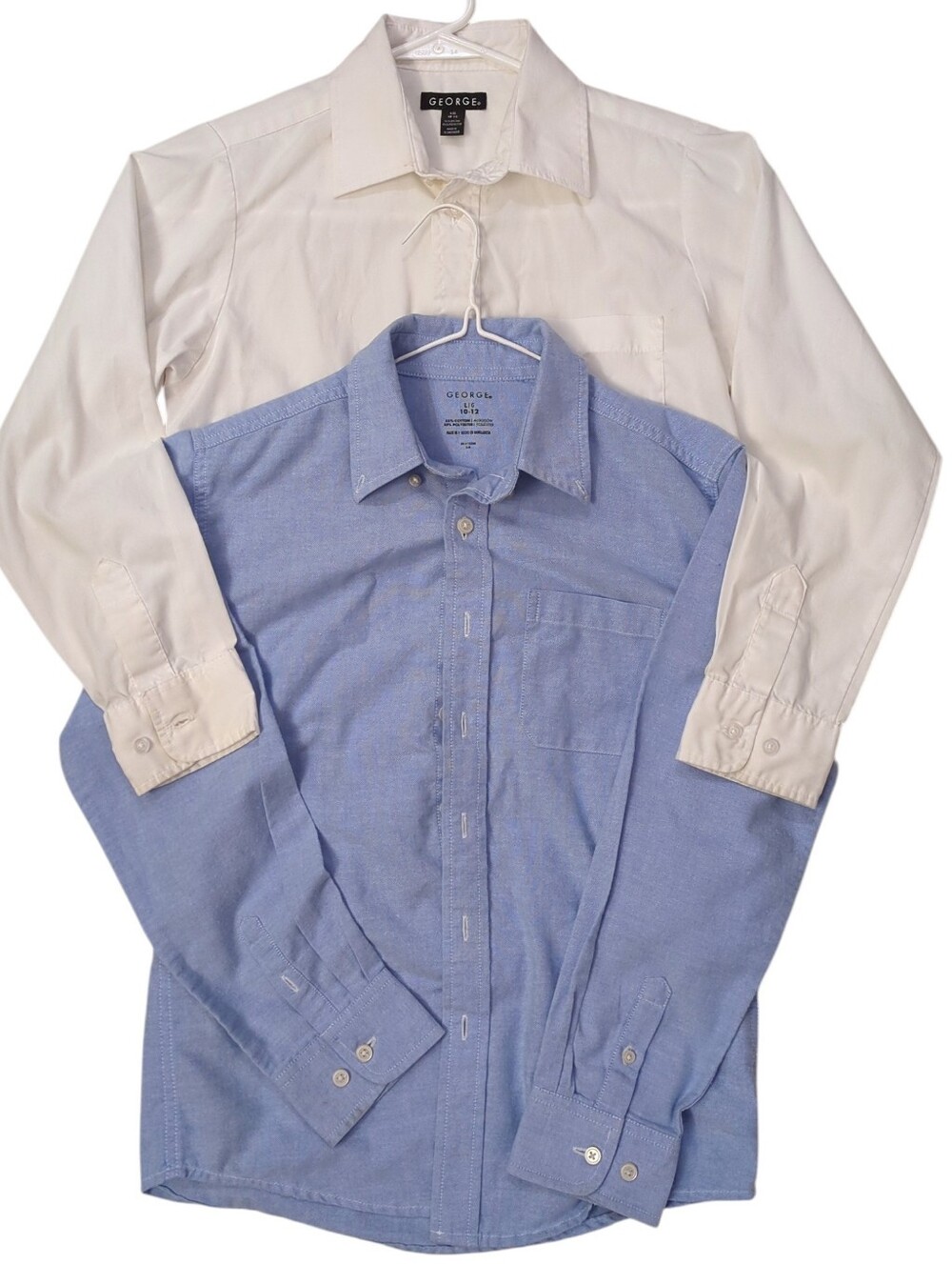 2 Pack George Button-Down Dress Shirts, Chambray L 10/ 12, Uniform, Blue & White